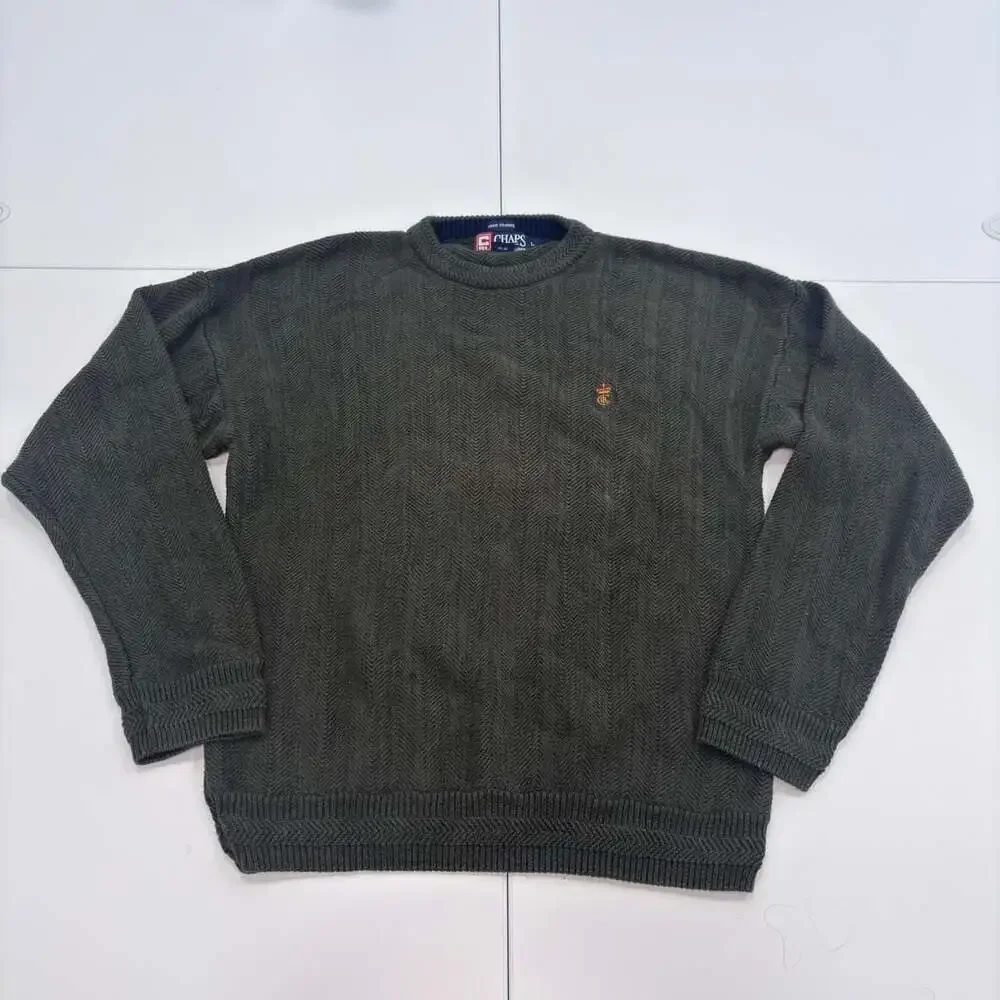 Vintage 90s Chaps Ralph Lauren Olive Green Chevron Knit Sweater Large